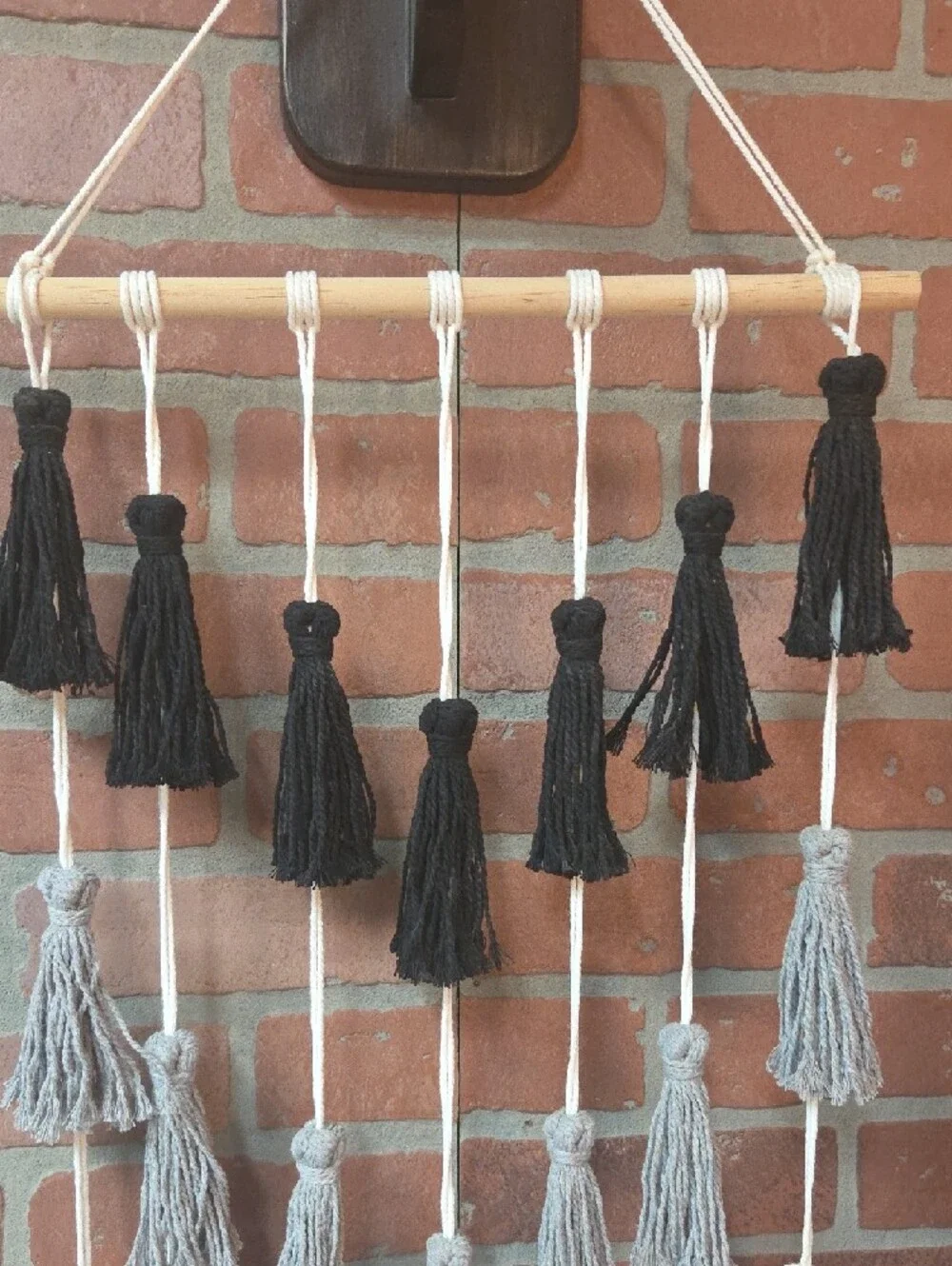 Boho Black, Gray & White Tassel Wall Hanging